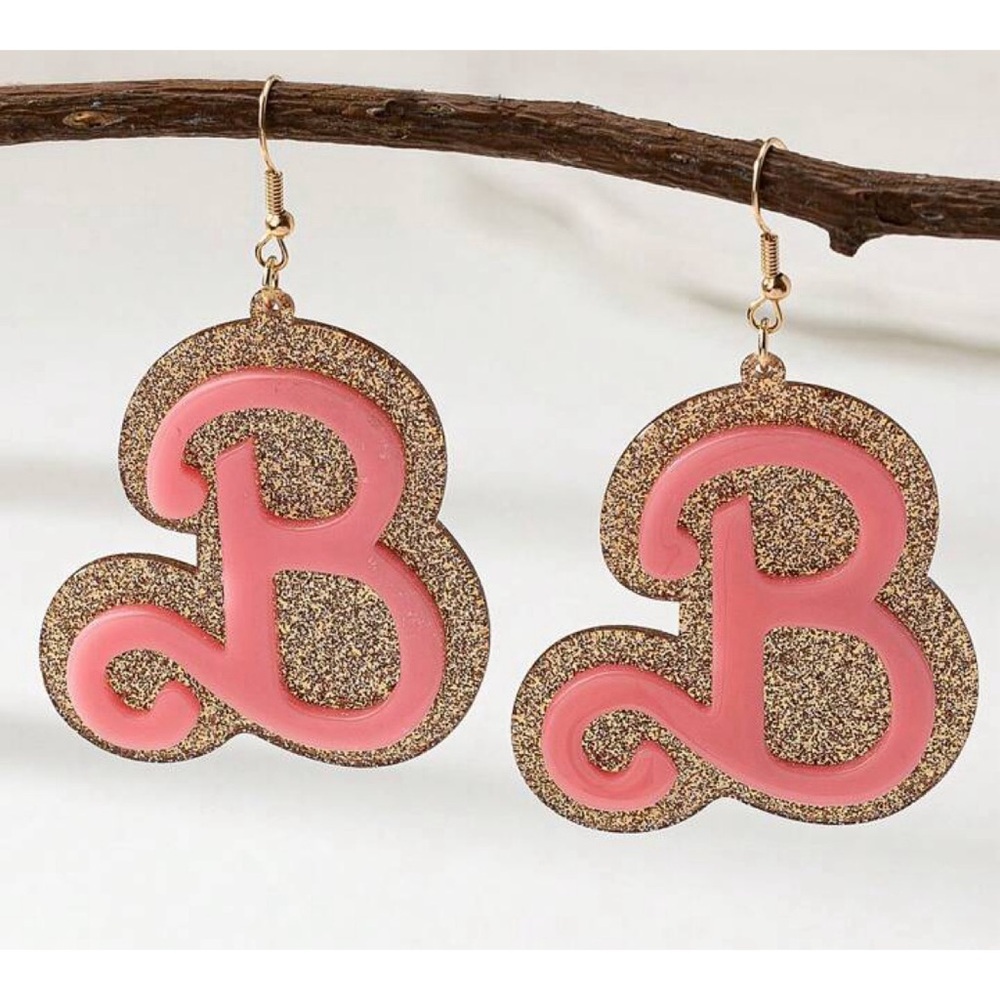 Glitzy “B” Barbie earrings